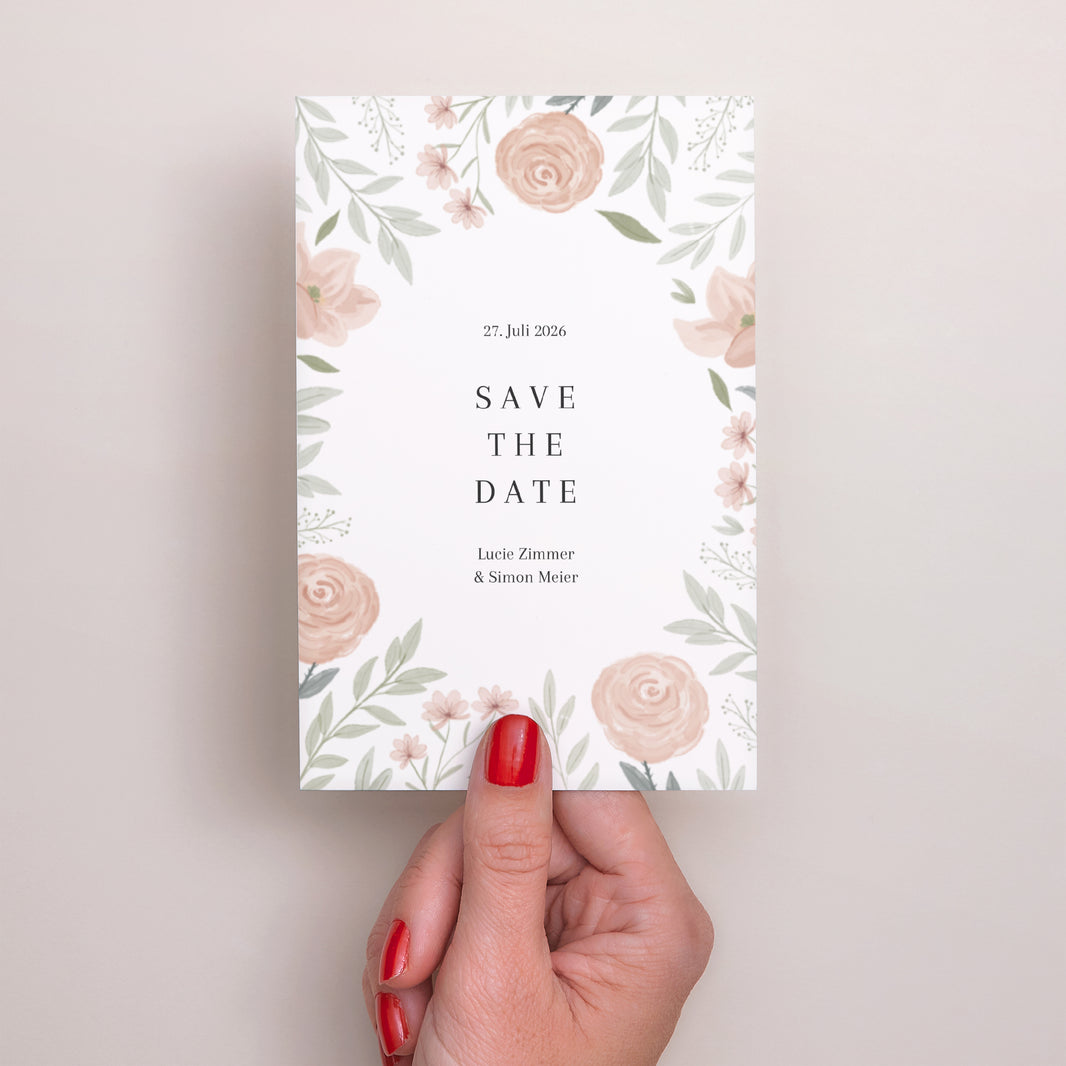 Save the date Karte Hochzeit PortraitPorträt Floral eingerahmt foto N° 2