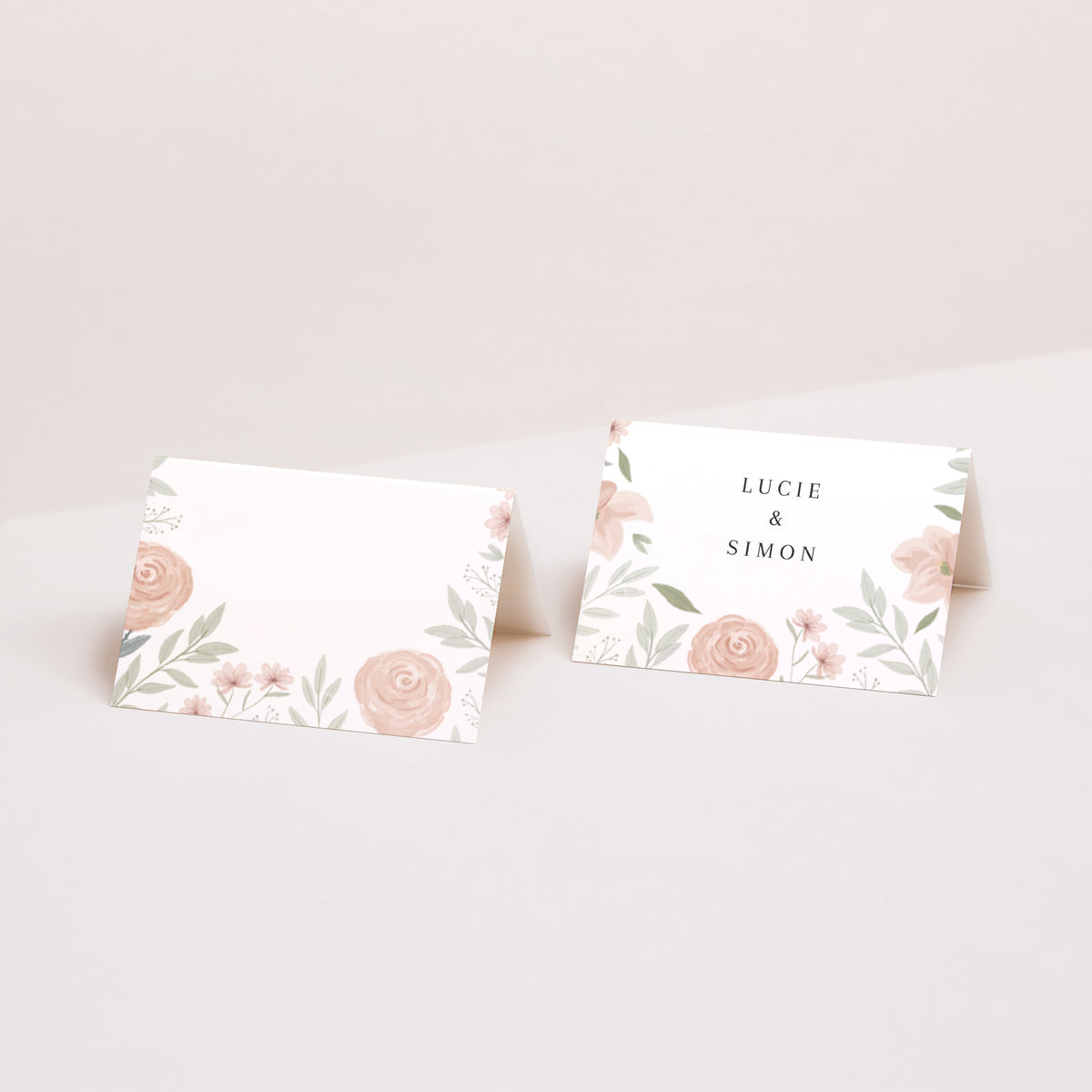 Tischkarten Hochzeit Quer Floral eingerahmt foto
