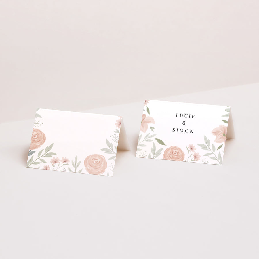 Tischkarten Hochzeit Quer Floral eingerahmt foto
