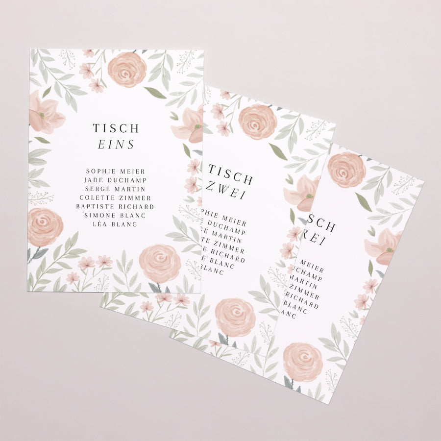 Tischnummern Hochzeit Rechteck Floral eingerahmt foto