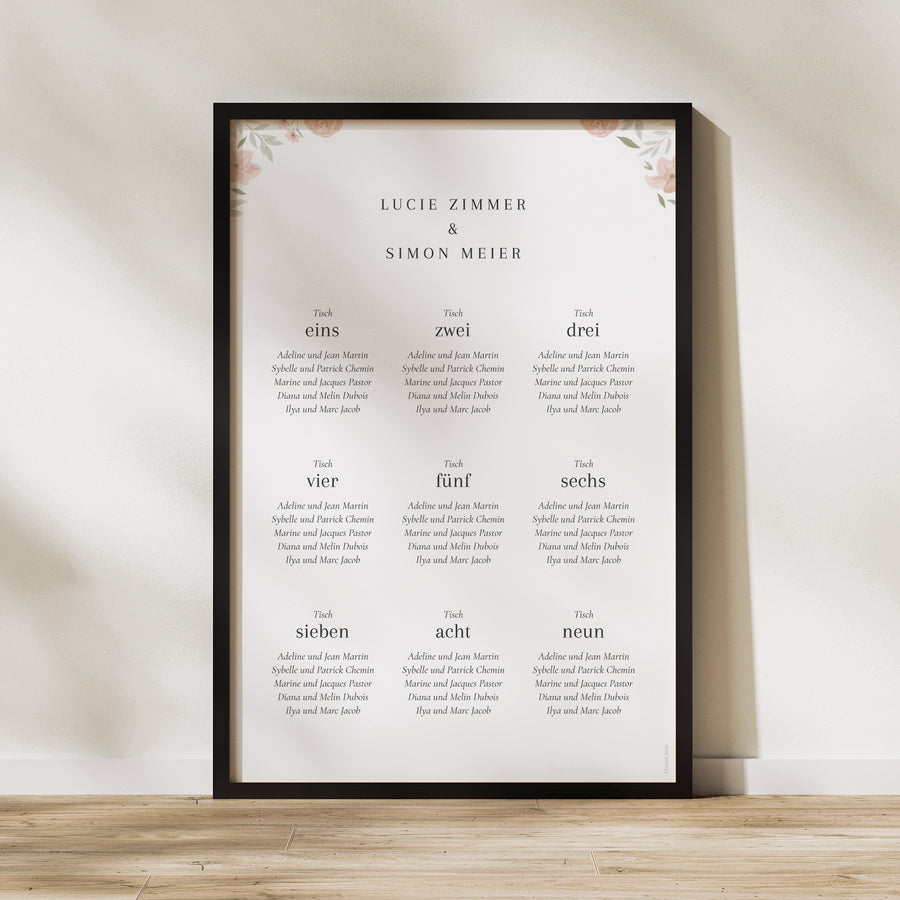 Sitzplan Hochzeit Porträt Floral eingerahmt foto