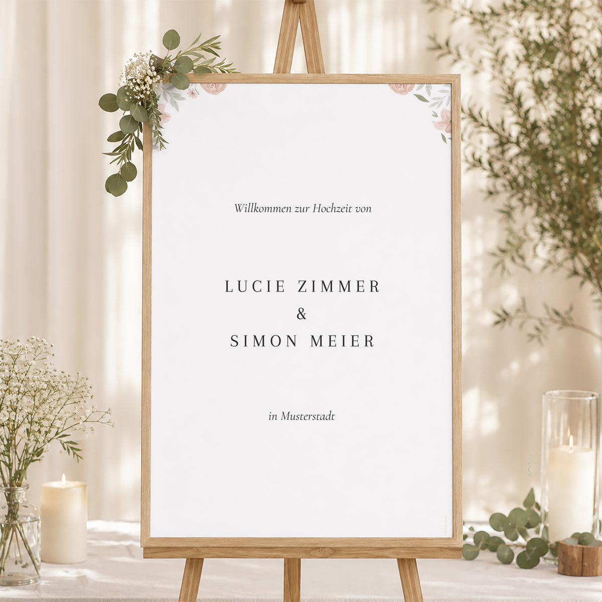 Begrüßungstafel Hochzeit Porträt 60 x 90 cm Floral eingerahmt foto