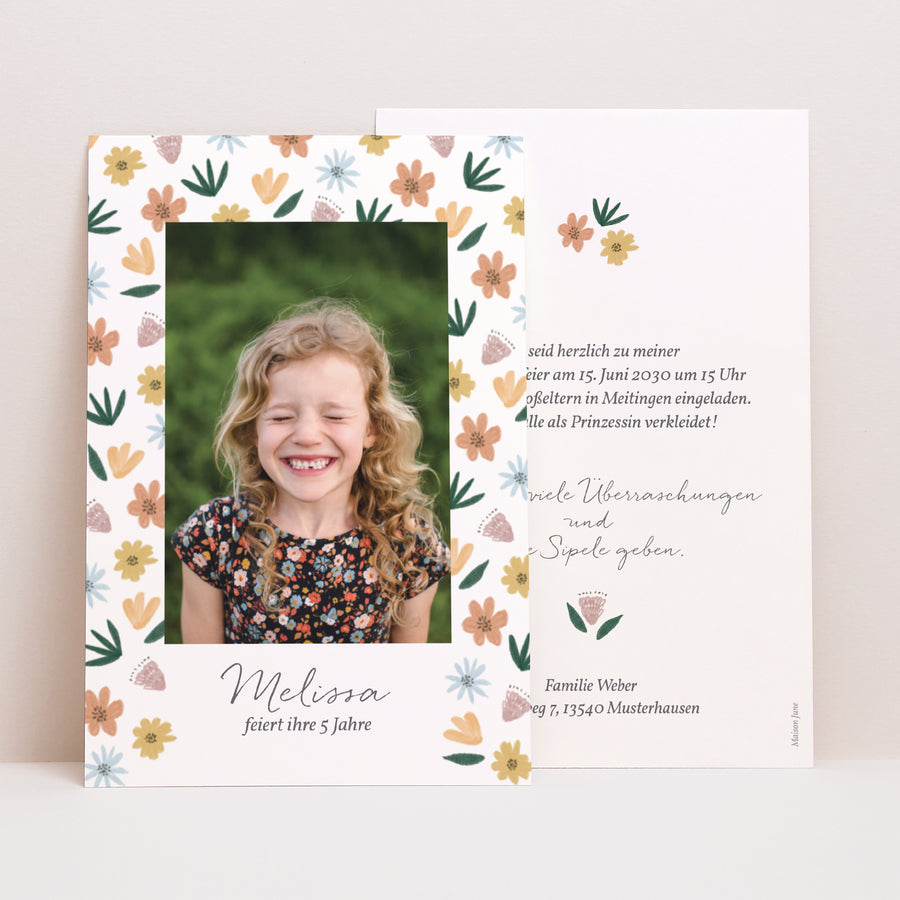 Beilegekarte Kindergeburtstag PortraitPorträt Blumen foto