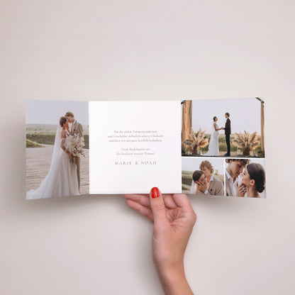 Dankeskarte Hochzeit Asymmetrisches Triptychon Elegante Vergoldung foto N° 2