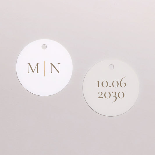 Vorgelochtes Etikett Hochzeit Runde Elegante Vergoldung foto