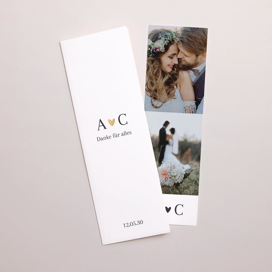 Dankeskarte Hochzeit Fotoautomaten Lesezeichen Unermessliche Liebe foto