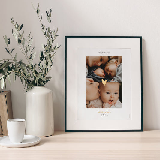 Poster Geburt Porträt Herz Goldverzierung Mehrfachfotos foto
