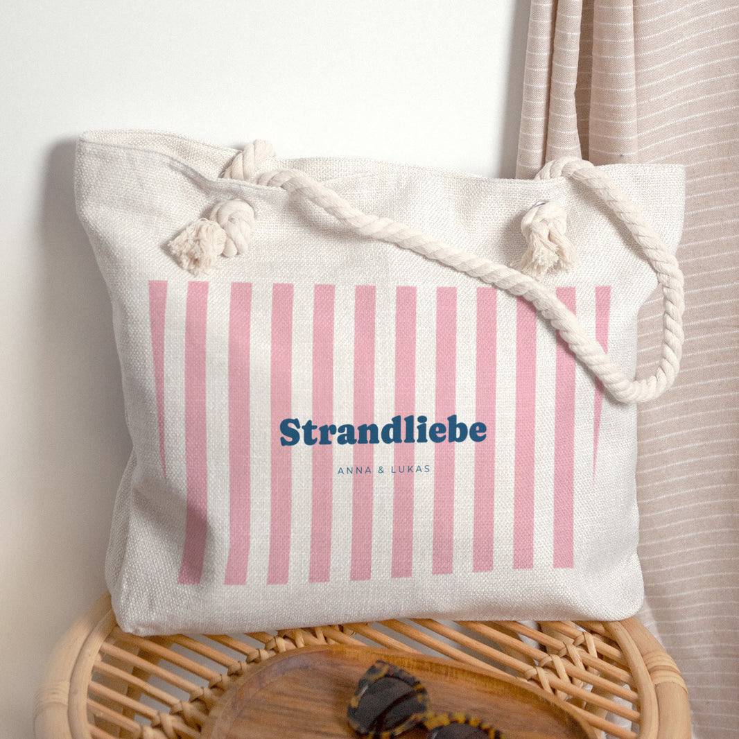 Strandtasche Objekte Griff in Seil Liebe am rosa Strand foto N° 1