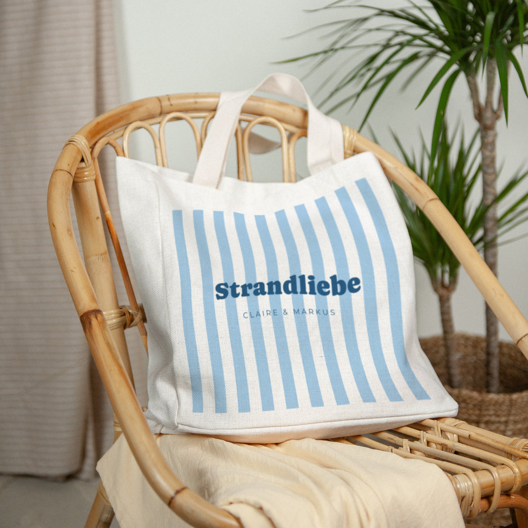 Tote bag Objekte Tragehenkel Liebe am blauen Strand foto N° 2