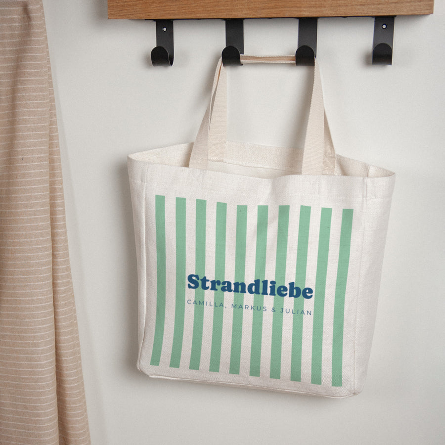 Tote bag Objekte Tragehenkel Liebe am grünen Strand foto