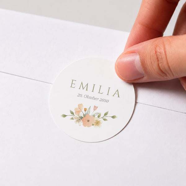 Sticker Geburt Rund Schöne Blumen foto