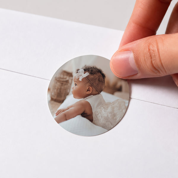 Sticker Geburt Rund Reines Weiß foto