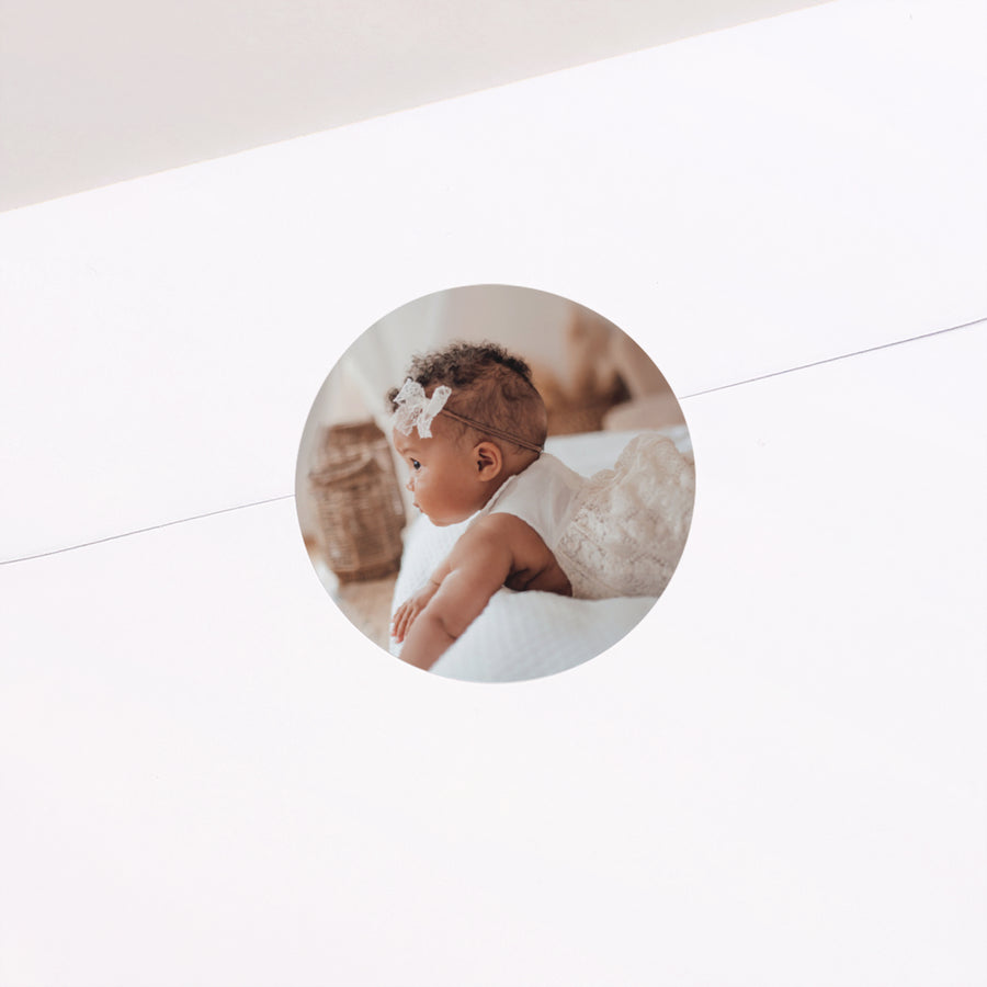 Sticker Geburt Rund Reines Weiß foto