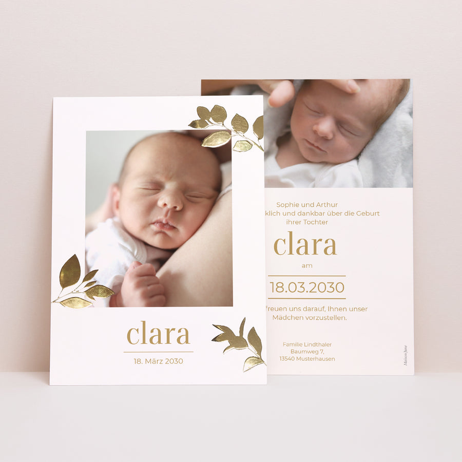 Geburtskarte Kleine goldene Blätter foto