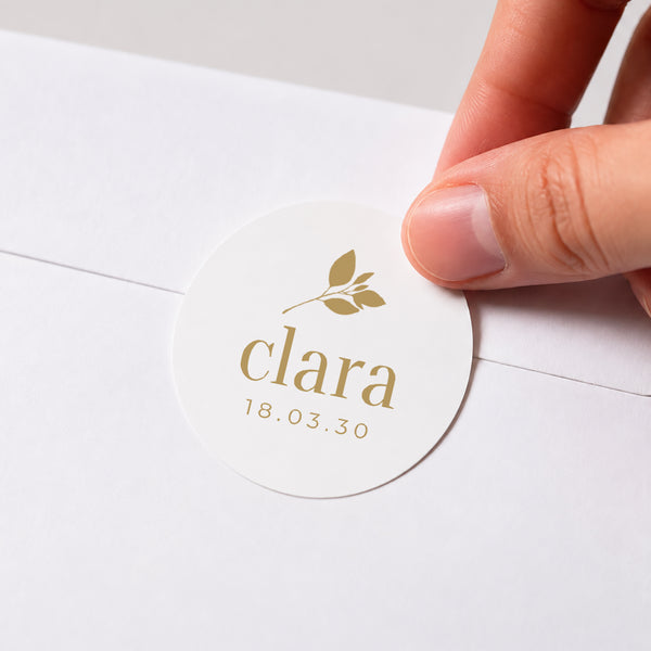 Sticker Geburt Rund Kleine goldene Blätter foto