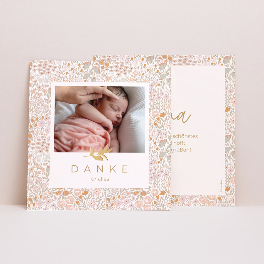 Dankeskarte Geburt Quadrat Liberty Flowers foto