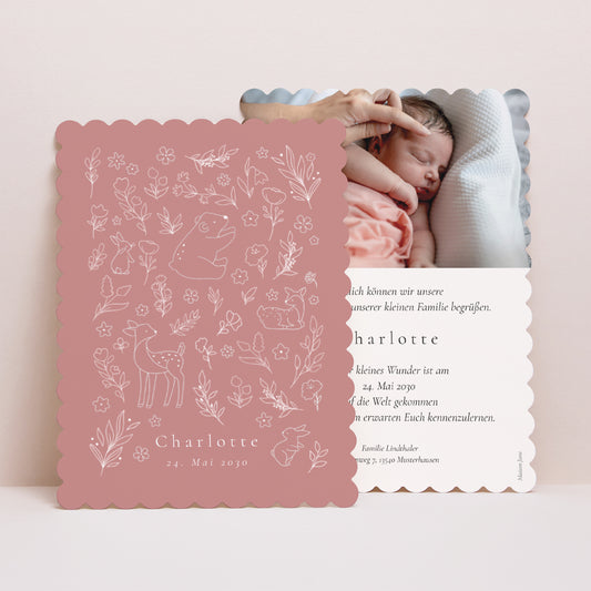 Geburtskarte Porträt, Keksränder Der verzauberte Wald foto