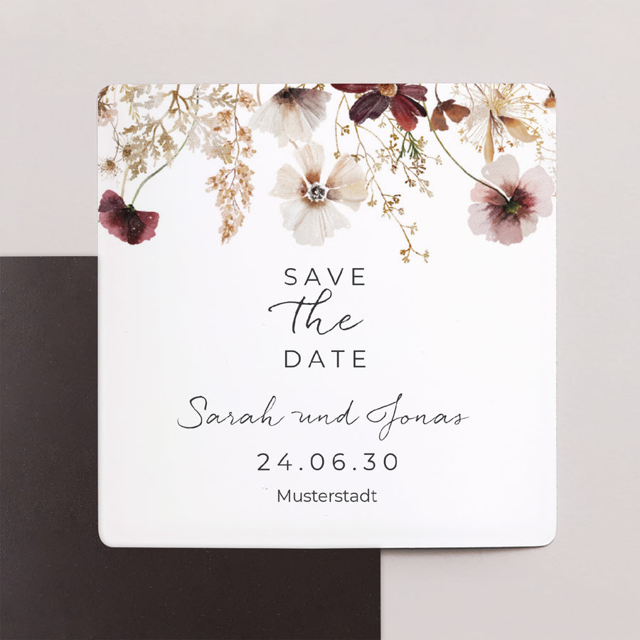 Save the date Karte Hochzeit Satz von 9, magnetisch. getrocknete Wiesenblumen foto