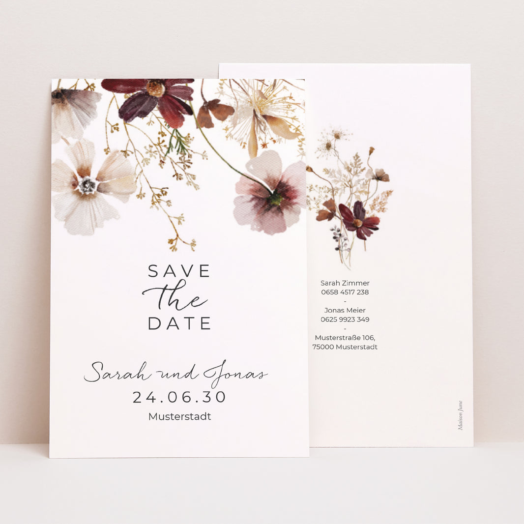 Save the date Karte Hochzeit PortraitPorträt getrocknete Wiesenblumen foto N° 1