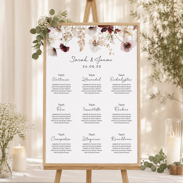 Sitzplan Hochzeit Porträt getrocknete Wiesenblumen foto