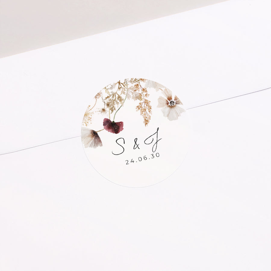 Sticker Hochzeit Rund getrocknete Wiesenblumen foto
