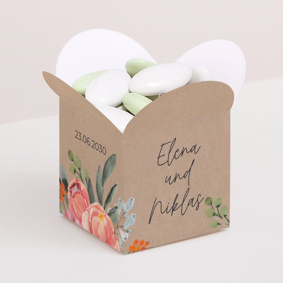 Geschenkbox Hochzeit Schmetterlingsöffnung Pops Blumen foto
