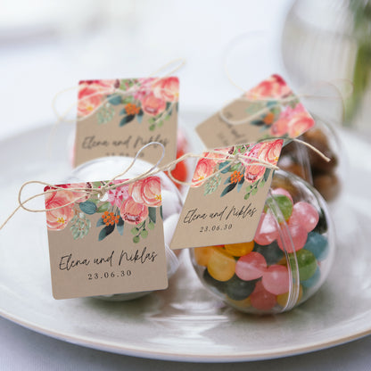 Geschenkbox Hochzeit Kugel mit quadratischem Etikett Pops Blumen foto N° 2