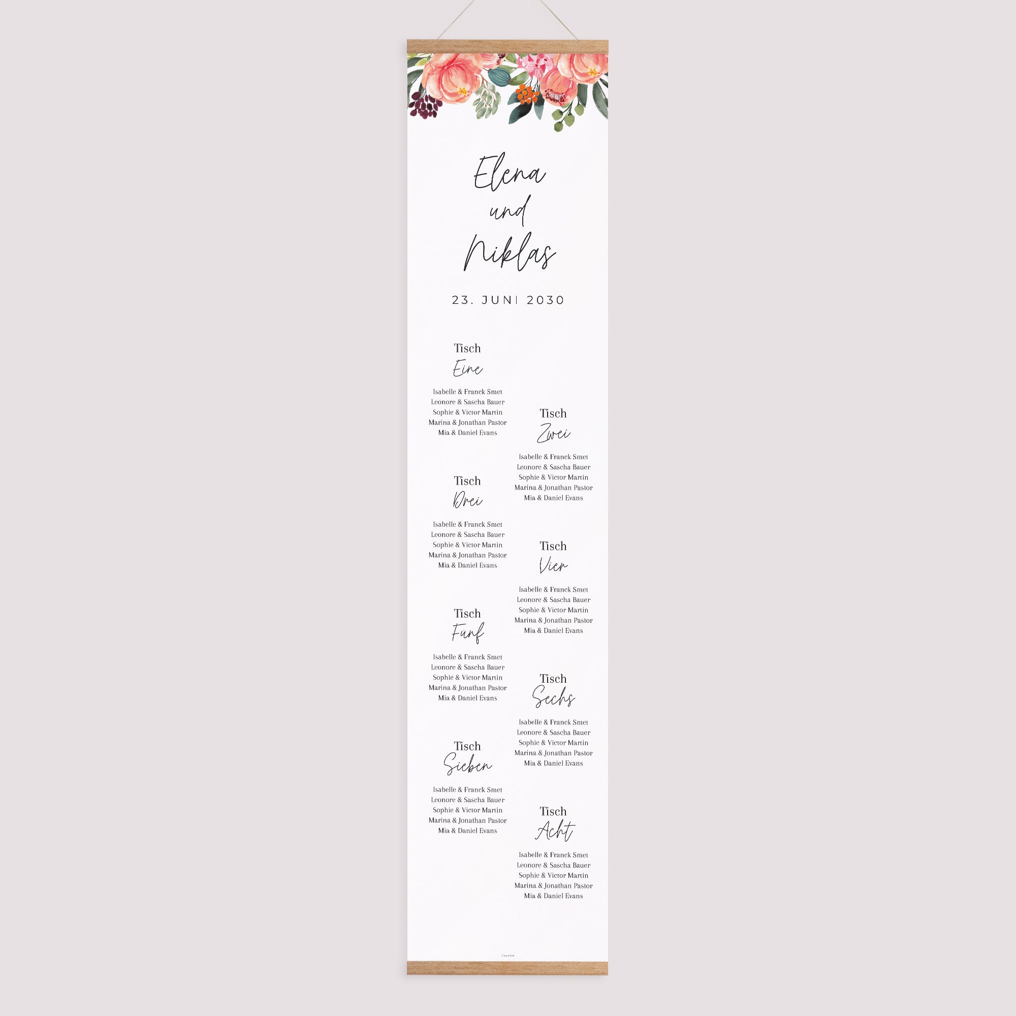 Sitzplan Hochzeit Holzstütze Pops Blumen foto N° 1