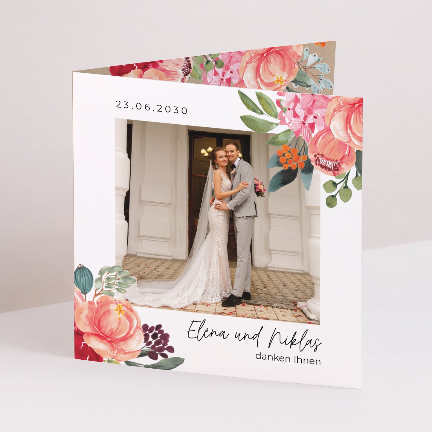 Dankeskarte Hochzeit Doppelflügelfenster Pops Blumen foto N° 1