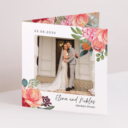 Dankeskarte Hochzeit Doppelflügelfenster Pops Blumen foto N° 1