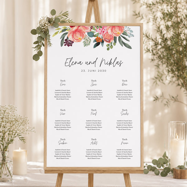 Sitzplan Hochzeit Porträt 60 x 90 cm Pops Blumen foto