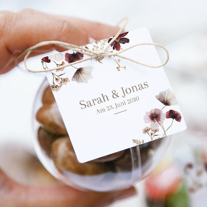 Geschenkbox Hochzeit Kugel mit quadratischem Etikett Getrocknete Wiesenblumen II foto N° 1