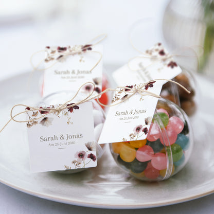 Geschenkbox Hochzeit Kugel mit quadratischem Etikett Getrocknete Wiesenblumen II foto N° 2