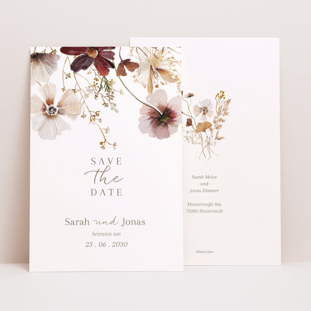 Save the date Karte Hochzeit PortraitPorträt Getrocknete Wiesenblumen 2 foto N° 1