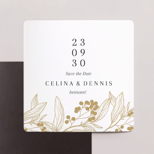 Save the date Karte Hochzeit Satz von 9, magnetisch. Goldene Blumenmuster foto