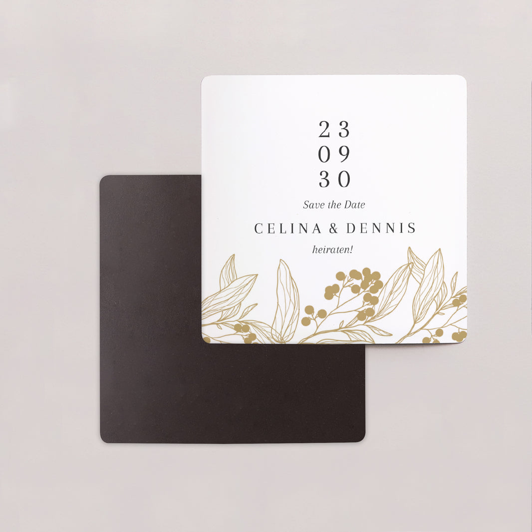 Save the date Karte Hochzeit Satz von 9, magnetisch. Goldene Blumenmuster foto N° 2