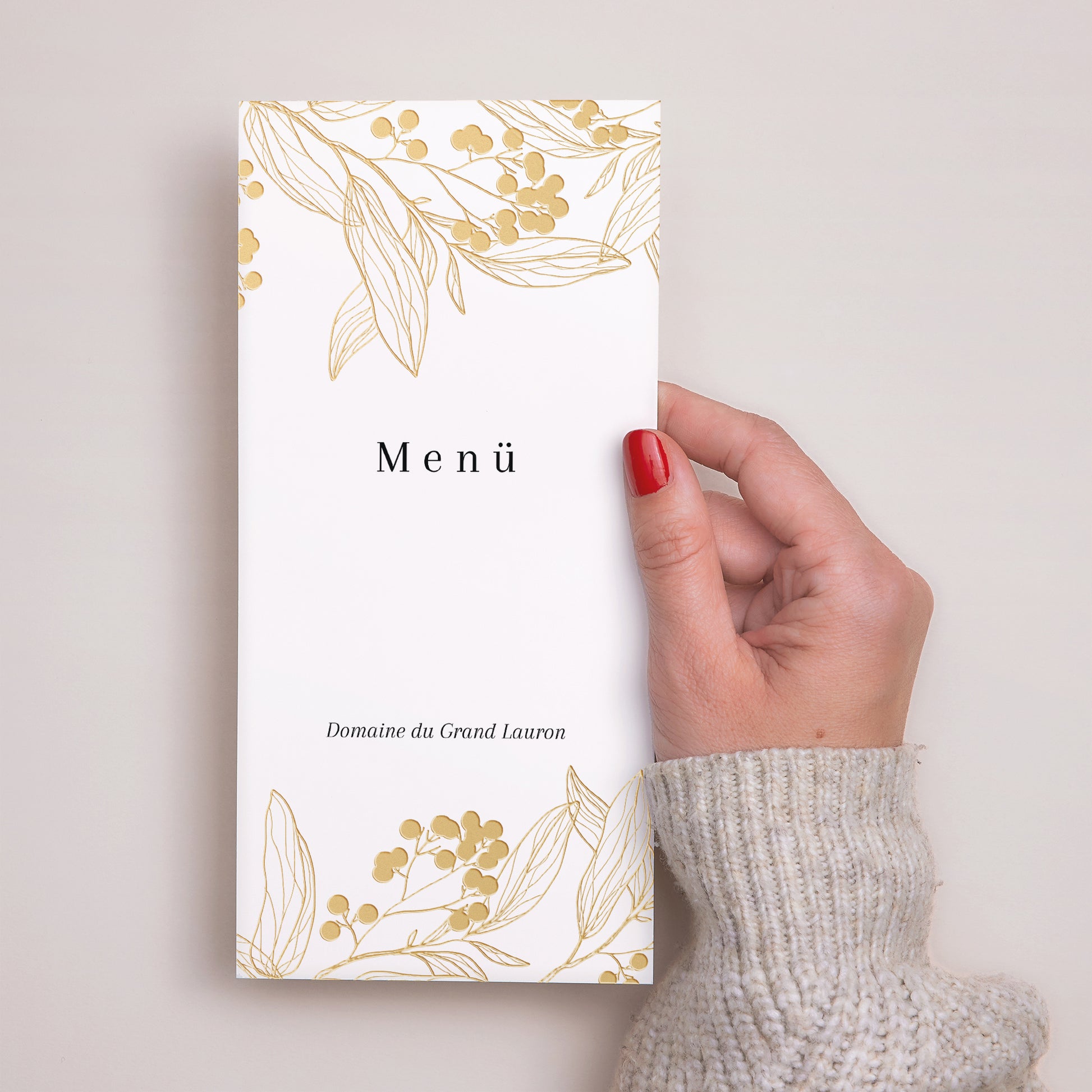 zum goldenen handschuh menü Menükarte Hochzeit Panoramatisches Porträt Goldene Blumenmuster – maisonjune.de