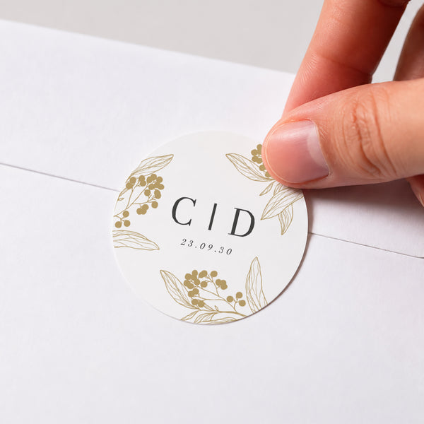 Sticker Hochzeit Rund Goldene Blumenmuster foto