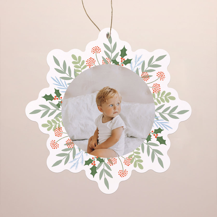 Weihnachtskarte Weihnachten Schwebende Schneeflocke Ein Lächeln für Weihnachten foto