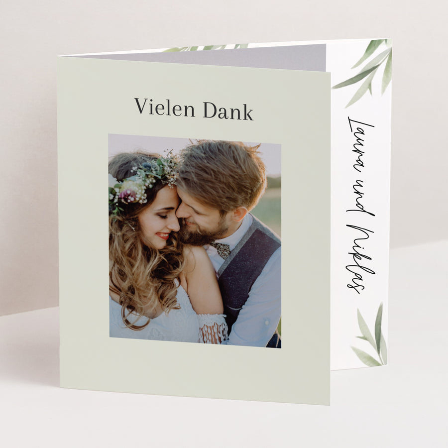 Dankeskarte Hochzeit Asymmetrisches Triptychon Olivenblätter foto