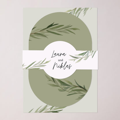 Hochzeitseinladung Banner, 2 Karten Olivenblätter foto N° 1