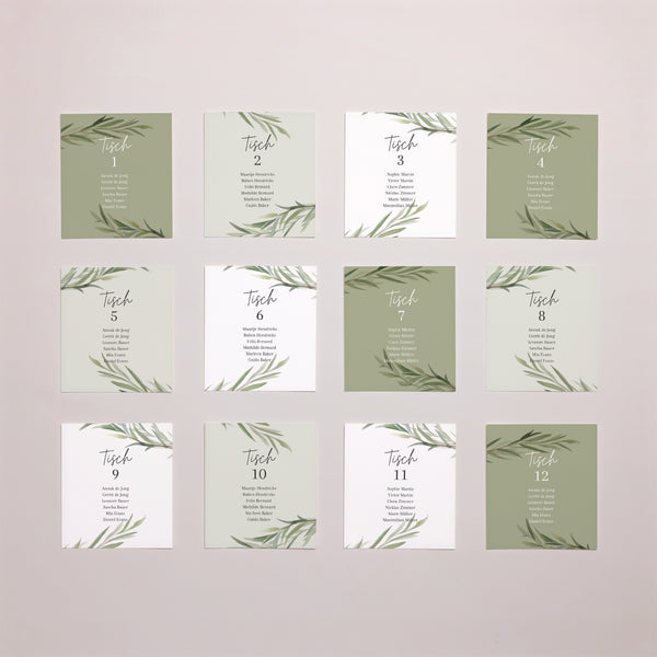 Sitzplan Hochzeit Pack von 12 Olivenblätter foto