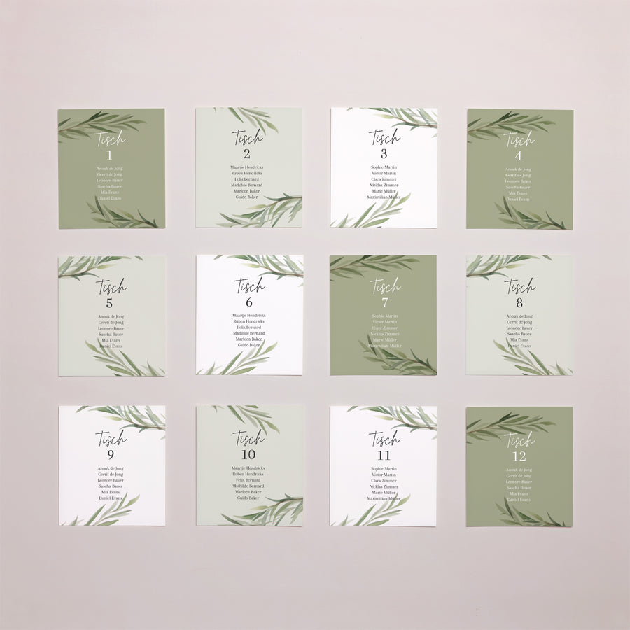 Sitzplan Hochzeit Pack von 12 Olivenblätter foto
