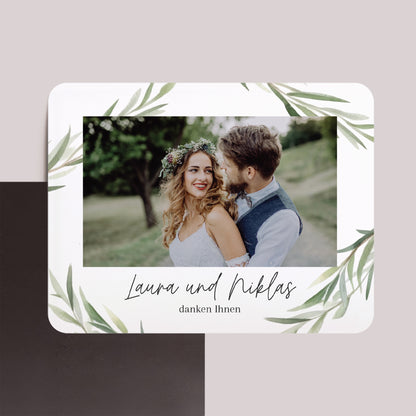 Dankeskarte Hochzeit Set von 8, magnetisch, Landschaft, rechteckige abgerundete Ecken Olivenblätter foto N° 1