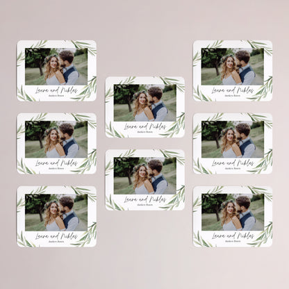 Dankeskarte Hochzeit Set von 8, magnetisch, Landschaft, rechteckige abgerundete Ecken Olivenblätter foto N° 3