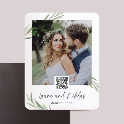 Dankeskarte Hochzeit Set von 8, magnetisch, rechteckig mit abgerundeten Ecken Olivenblätter foto N° 1