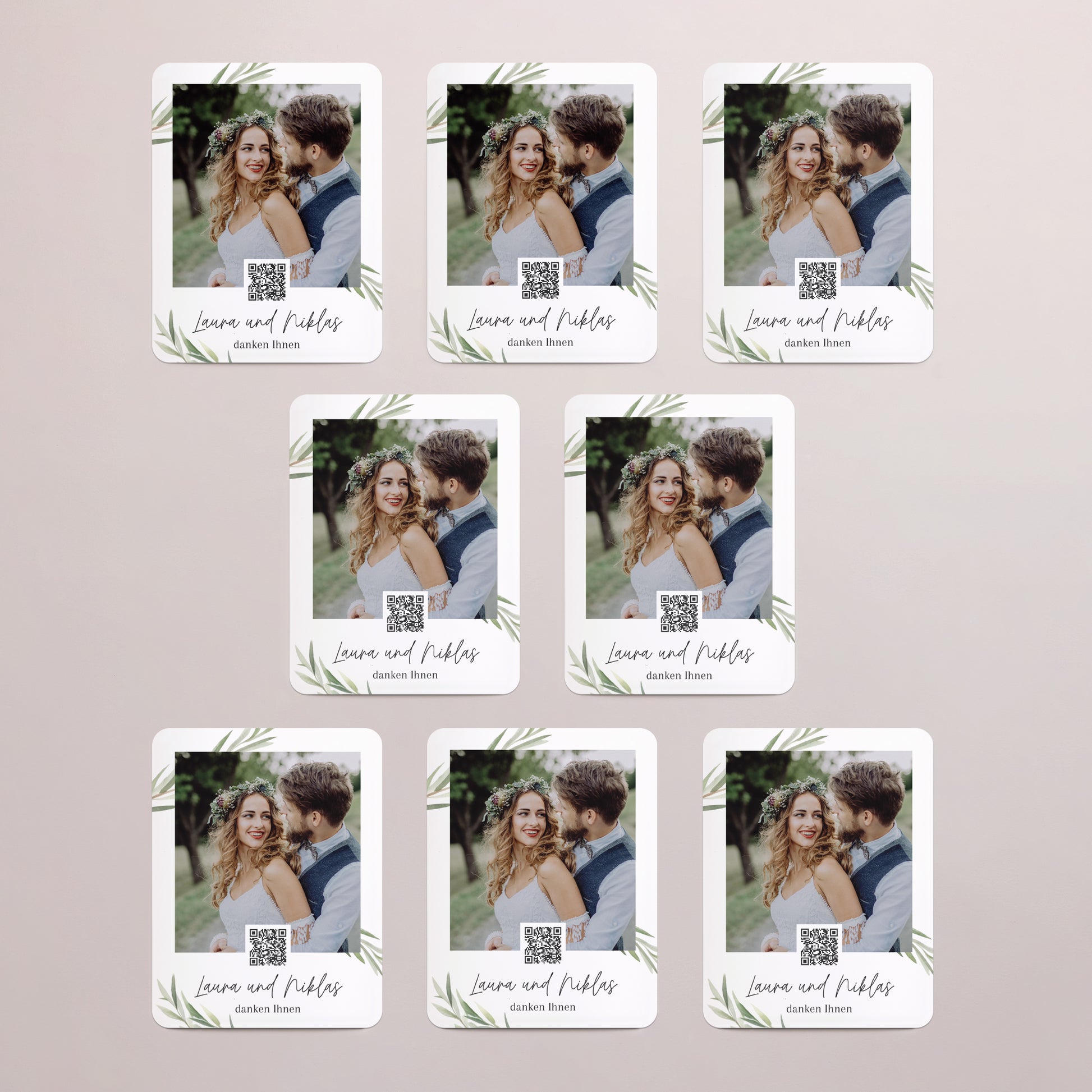 Dankeskarte Hochzeit Set von 8, magnetisch, rechteckig mit abgerundeten Ecken Olivenblätter foto N° 3