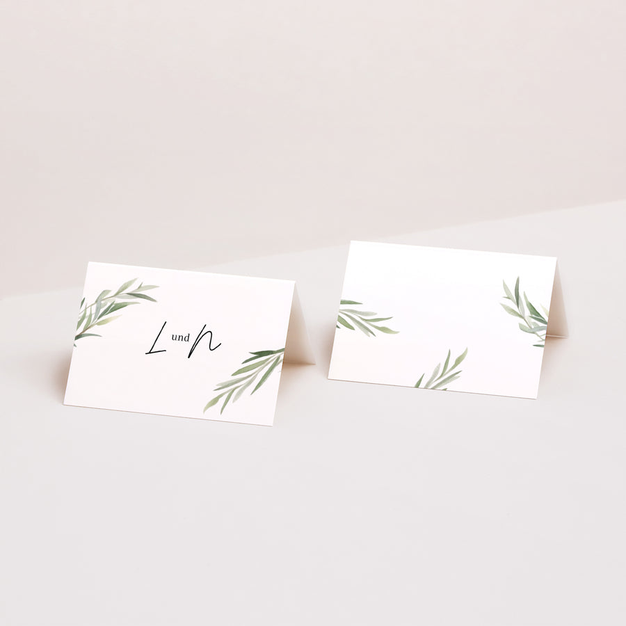 Tischkarten Hochzeit Quer Olivenblätter foto