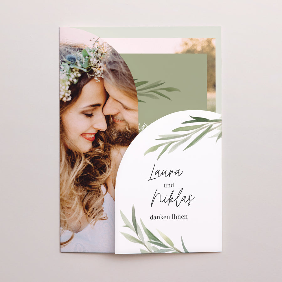Dankeskarte Hochzeit Hülle für 2 Karten Olivenblätter foto