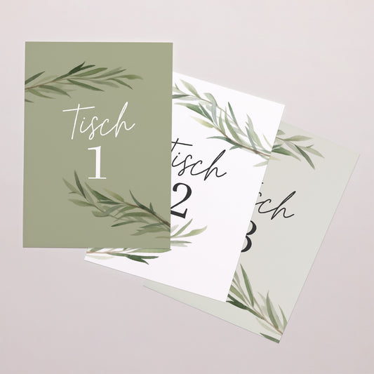 Tischnummern Hochzeit Rechteck Olivenblätter foto